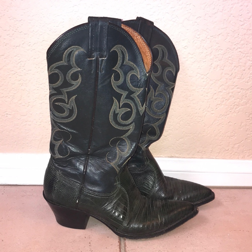 Forest Green Genuine Leather Cowboy Boots